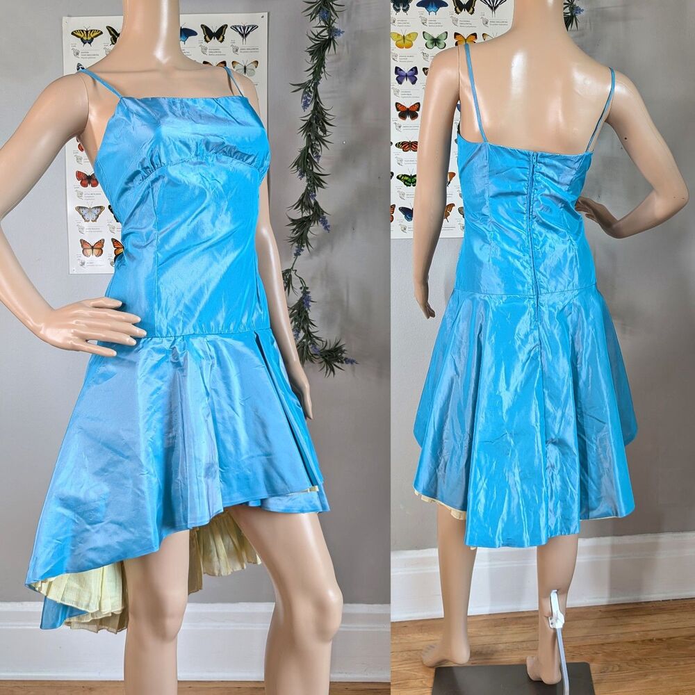 Vintage y2k Y Apparel Formal Dress Blue Yellow Netting Prom Fairycore Size Small